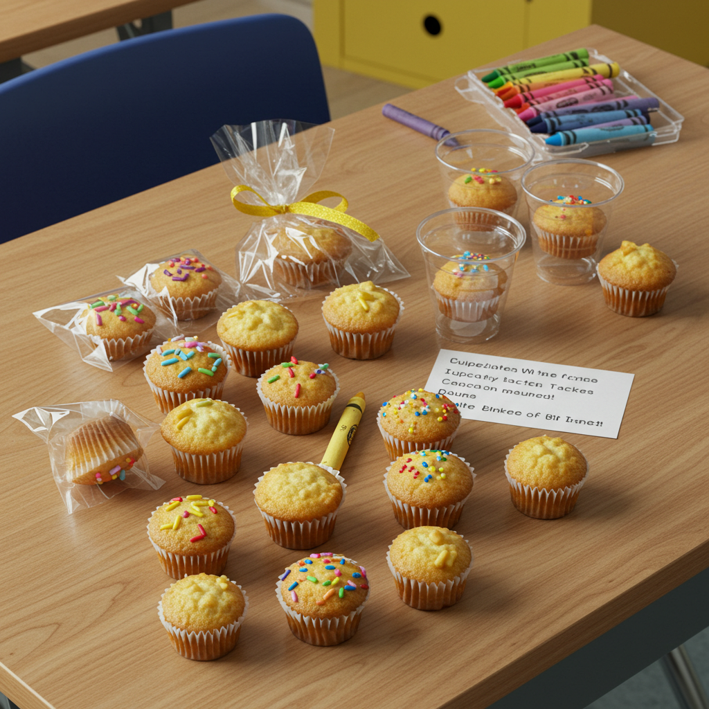 School-Safe Cupcake Setup Classroom-friendly mini cupcakes individually packed for preschoolers