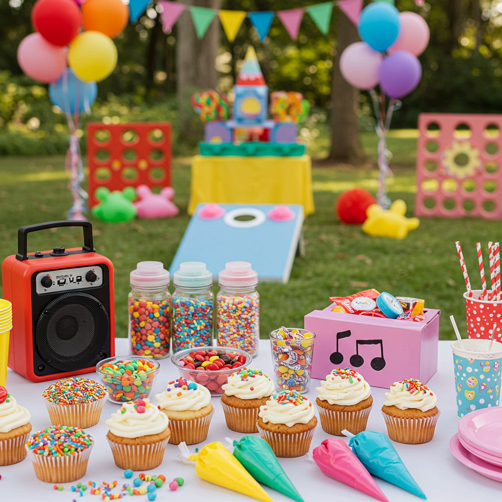 Cupcake decorating station ready for party challenges