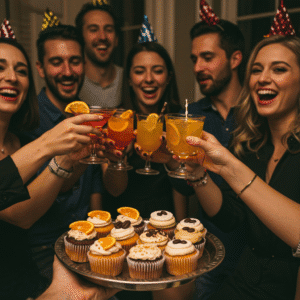 Boozy cupcakes being served at an adult birthday party