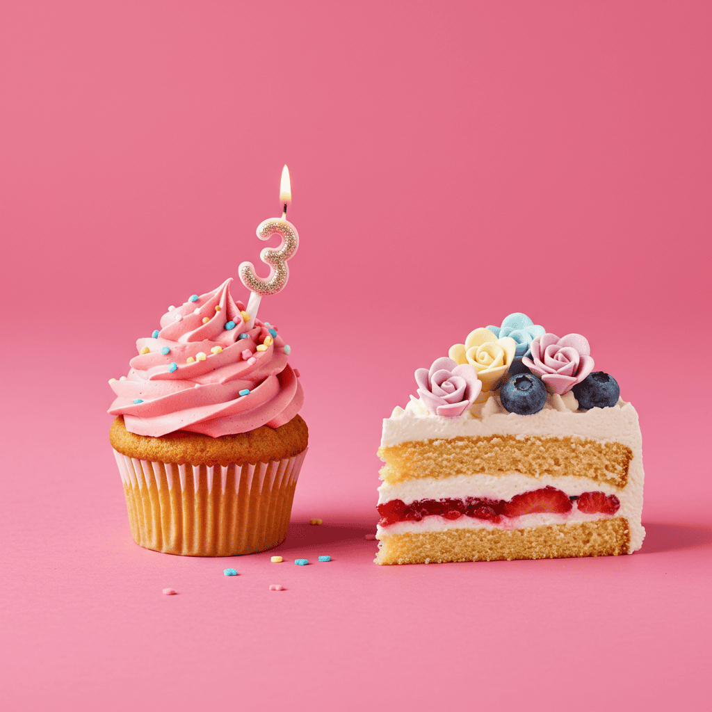 Cupcakes vs. Cakes, side by side for adult party dessert comparison