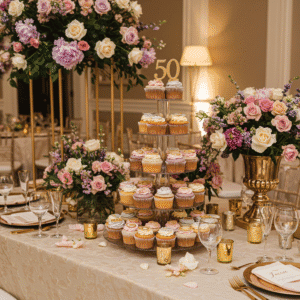 Elegant cupcakes at a milestone birthday party