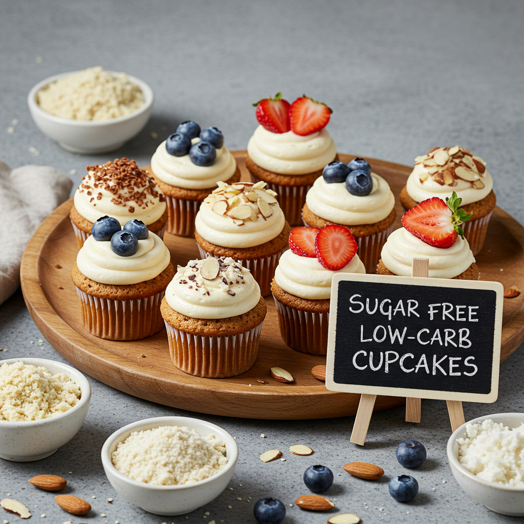 Sugar-free and low-carb cupcakes arranged for a senior-friendly celebration