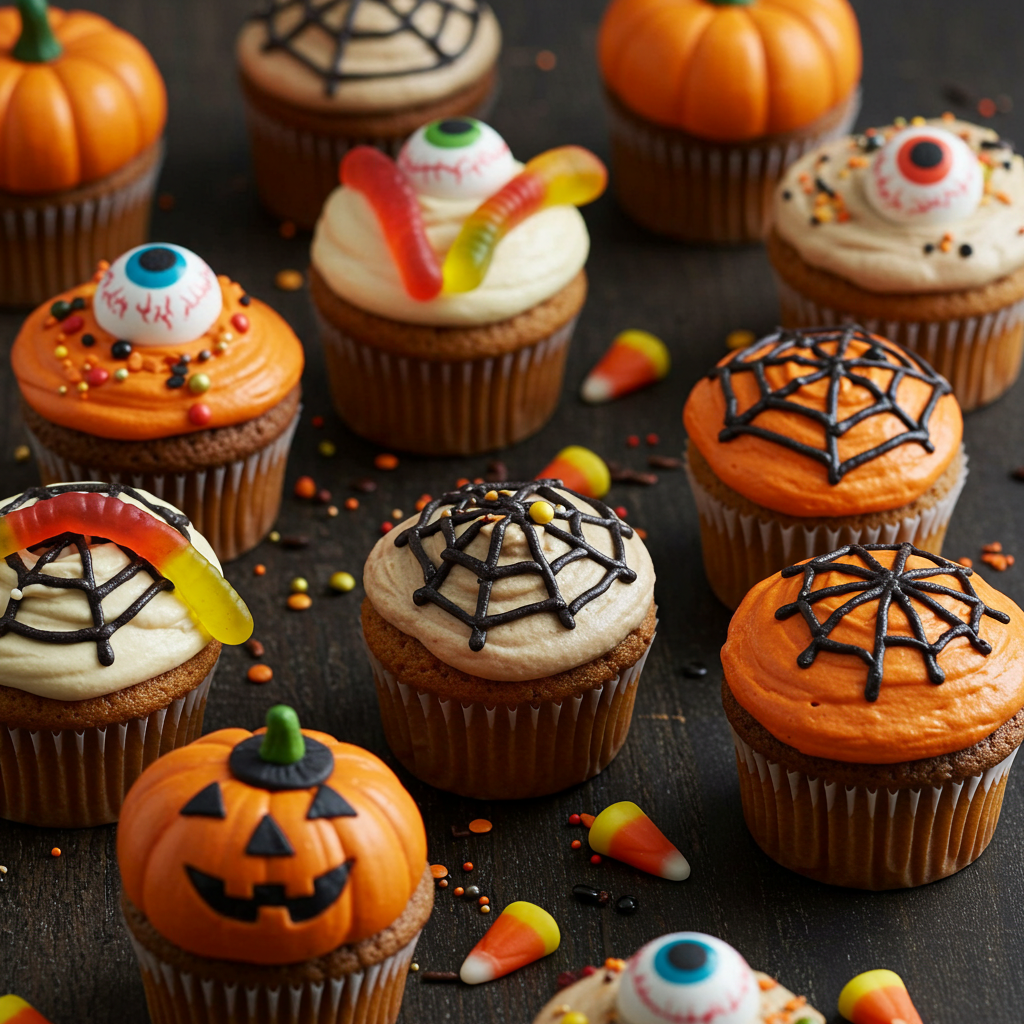 vegan halloween cupcakes, ultra realistic and amateur cupcakes with halloween deco toppings
