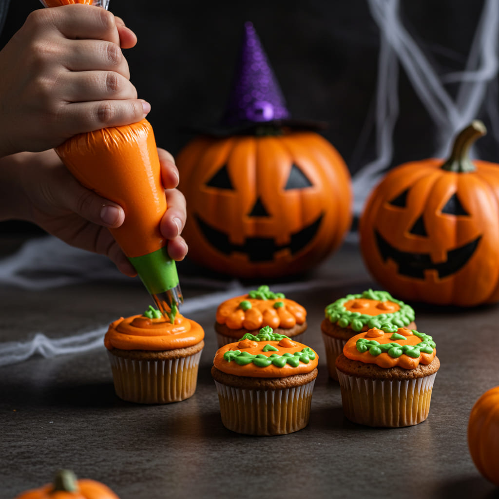 Jack-o'-lantern cupcakes