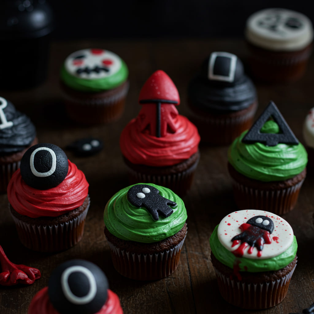 Squid Game Halloween cupcakes