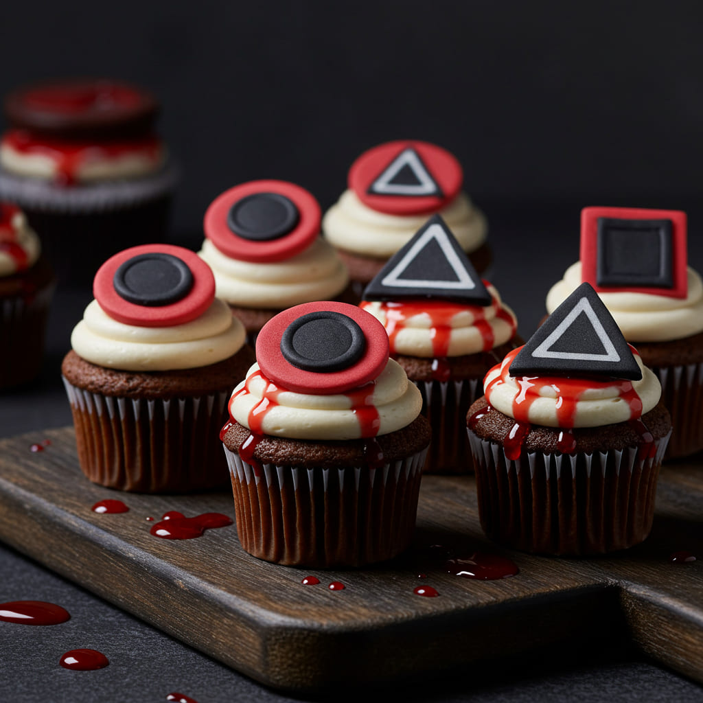Squid Game Halloween cupcakes