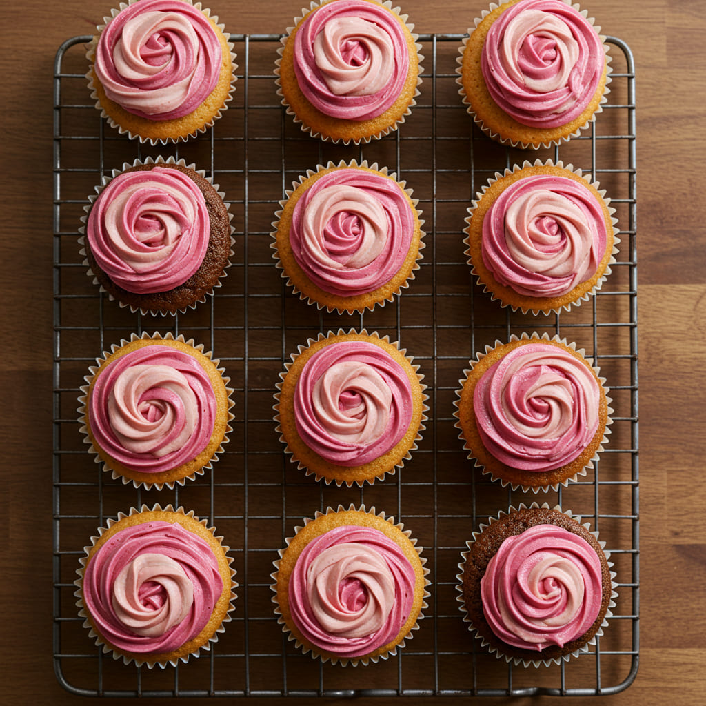 Two-tone frosting cupcakes