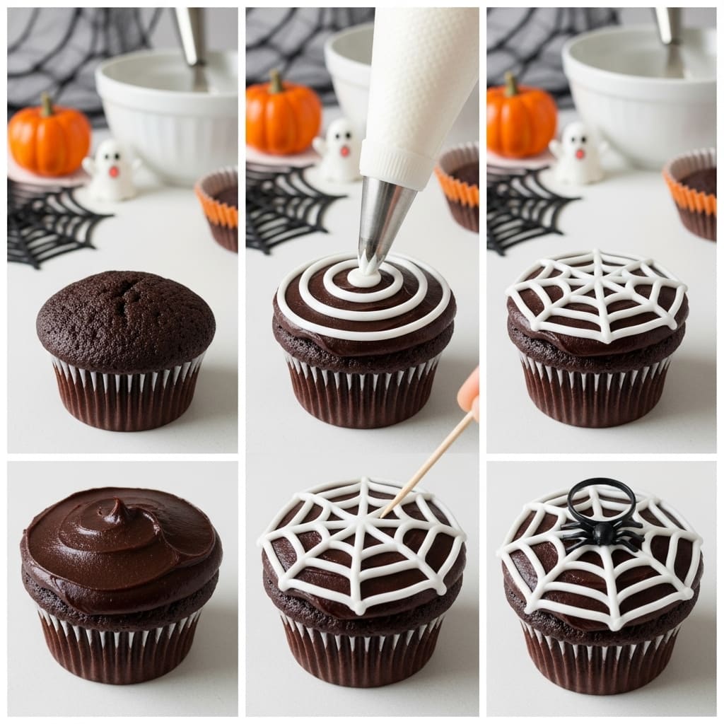 Cobweb Halloween cupcakes