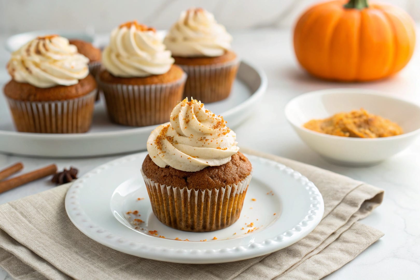 spiced pumpkin cupcakes featured dish plated