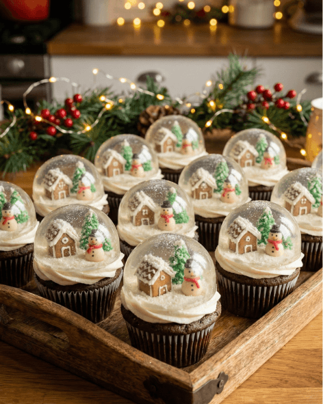 christmas snow globe gelatin cupcakes