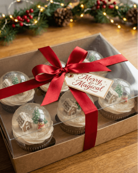 christmas snow globe gelatin cupcakes