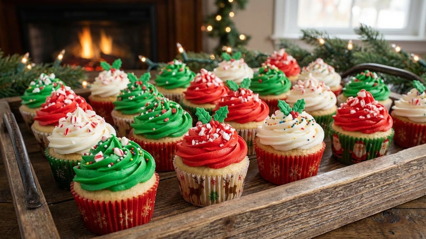 how to decorate Christmas cupcakes