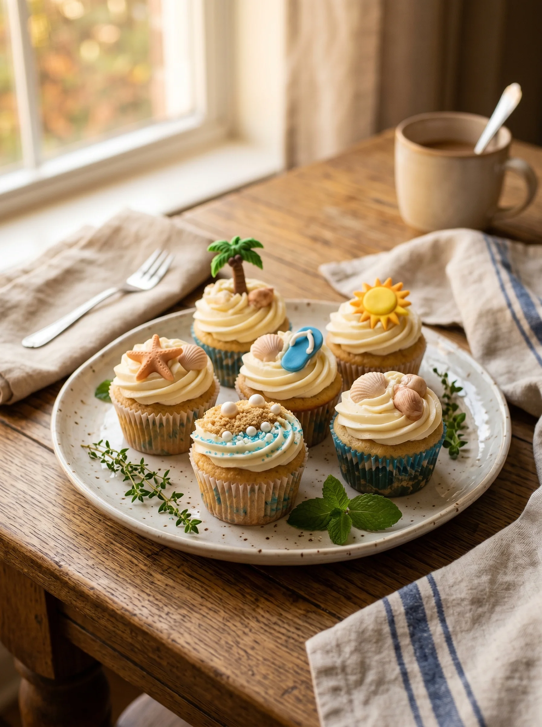 Beach Day Cupcakes served on a platter at a summer party