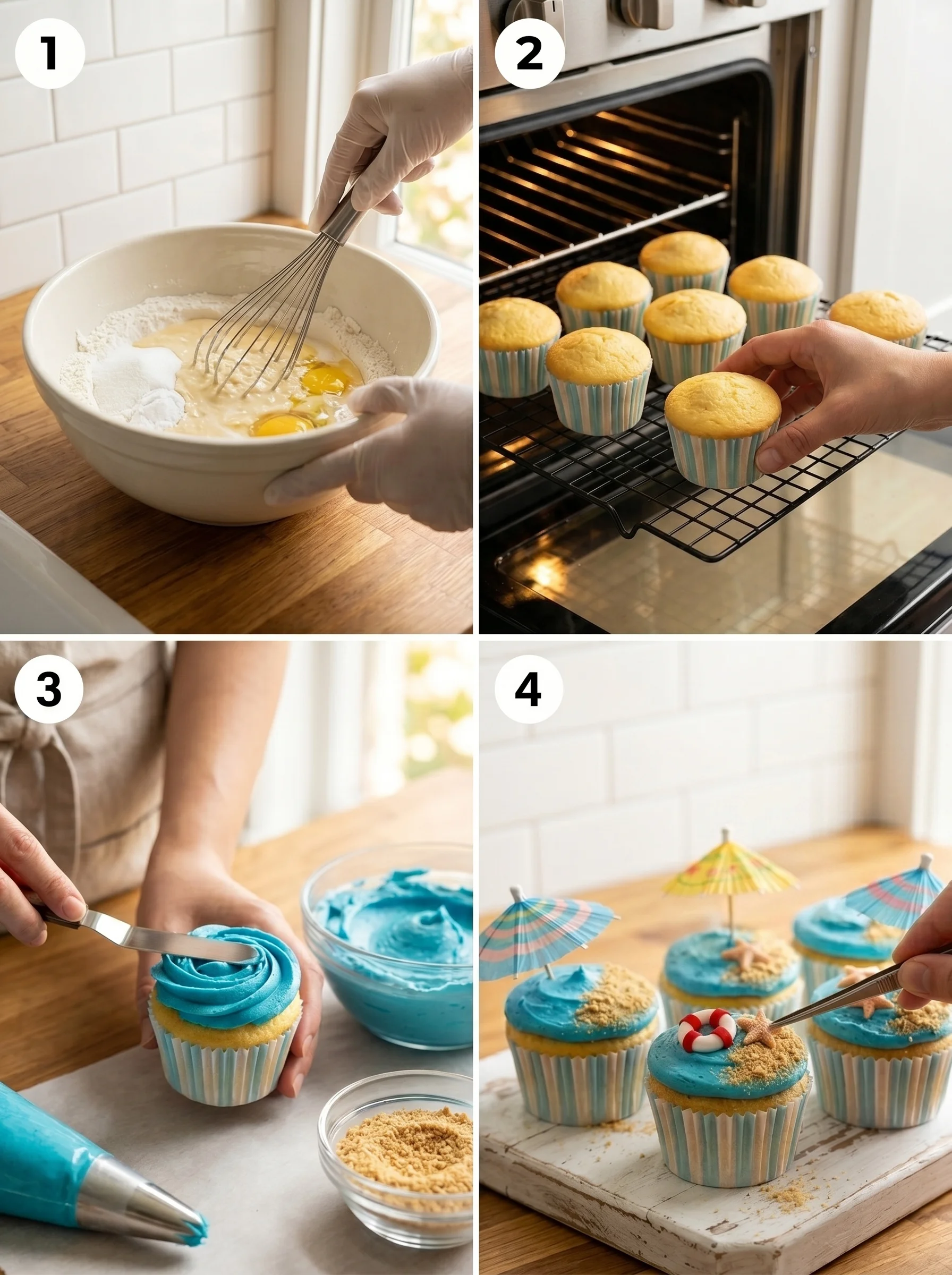 Beach Day Cupcakes step by step decorating process