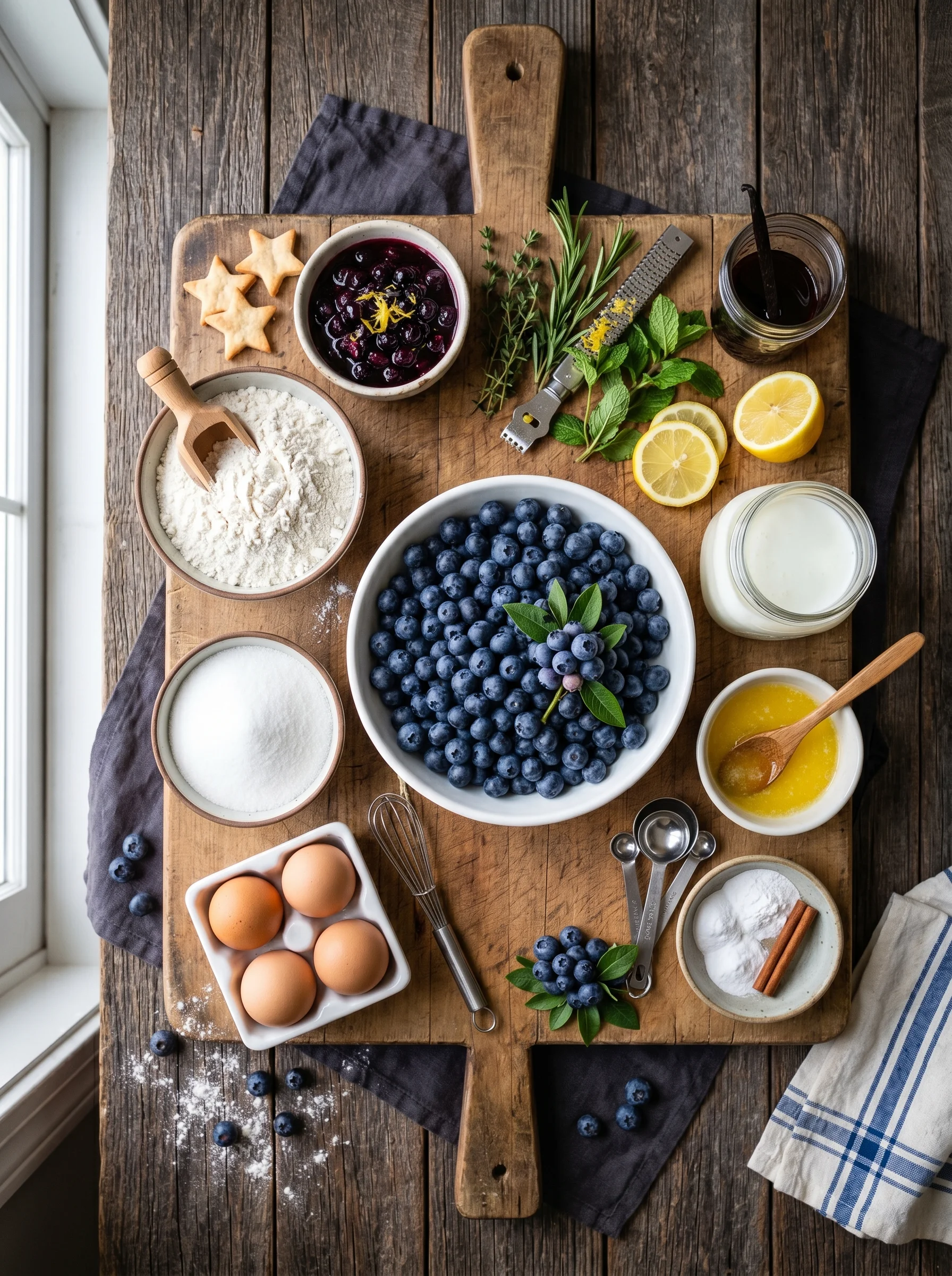 Blueberry Pie Cupcakes ingredients laid out on a kitchen counter