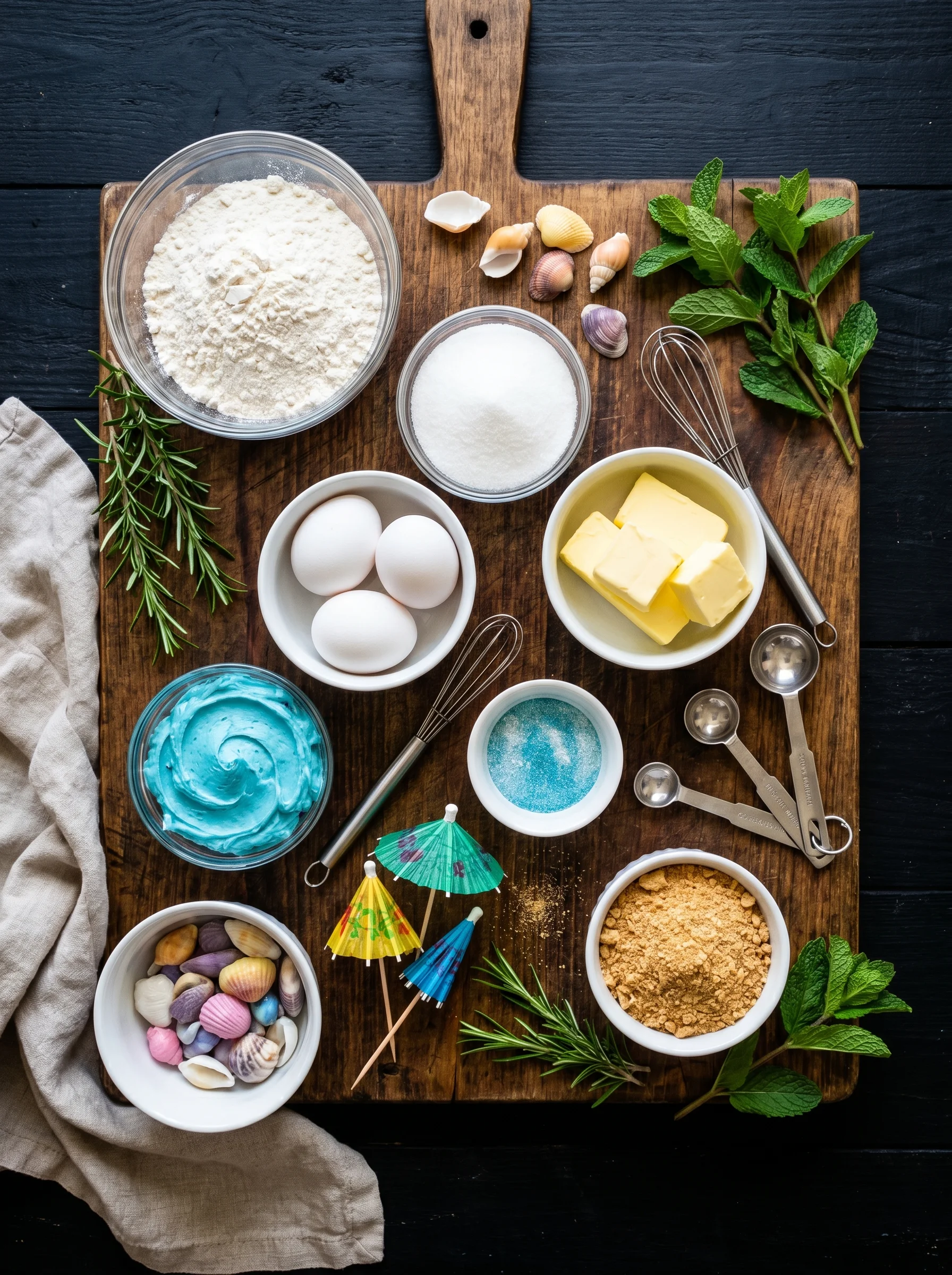 DIY Beach Cupcakes ingredients laid out on a kitchen counter
