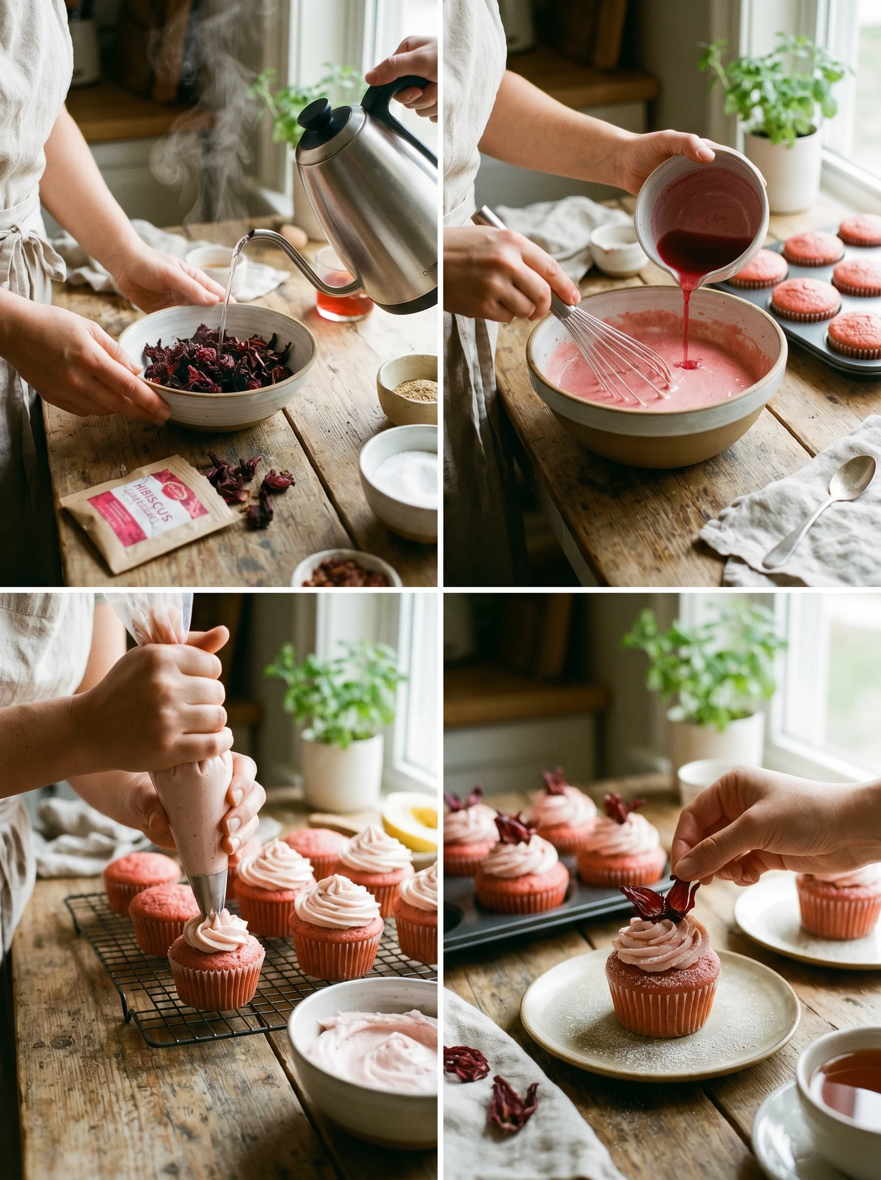 Hibiscus Cupcakes step by step decoration process