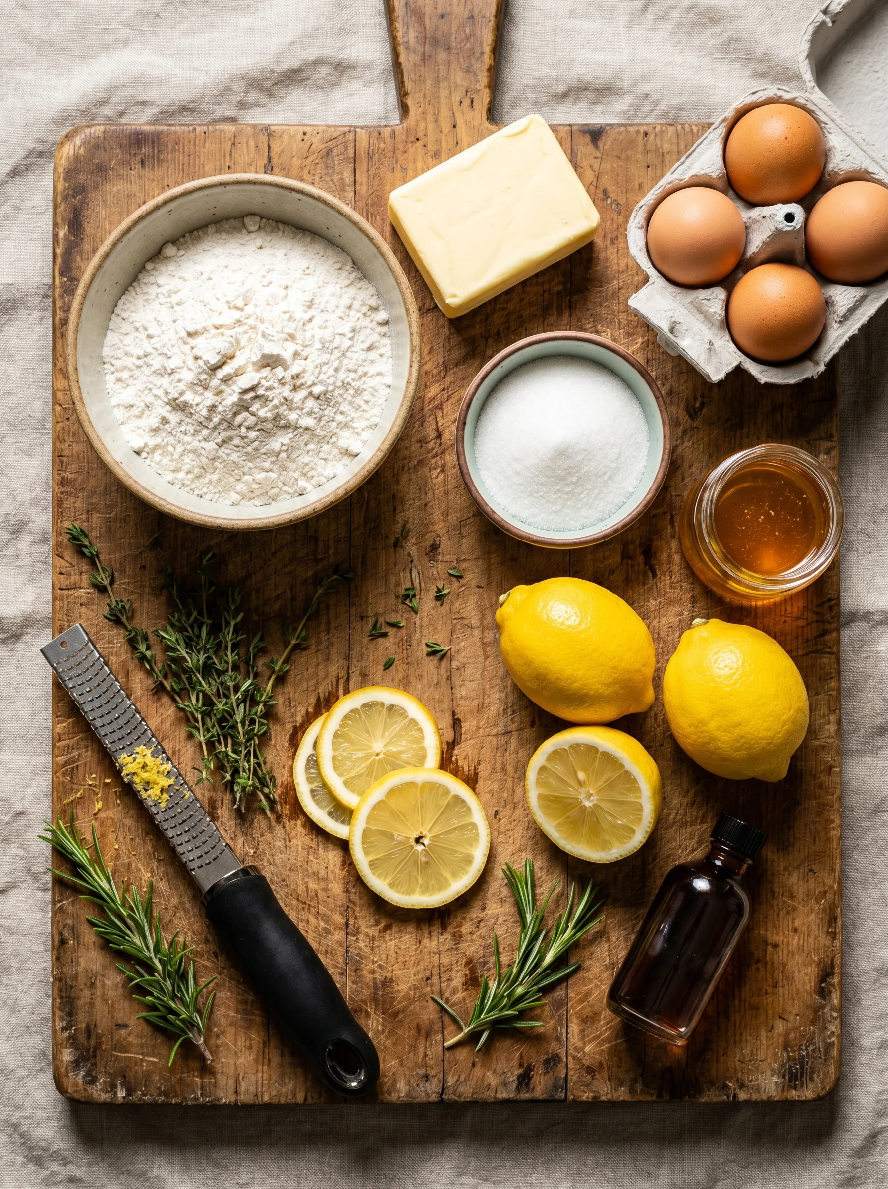 Lemon Cupcakes ingredients laid out on a marble countertop
