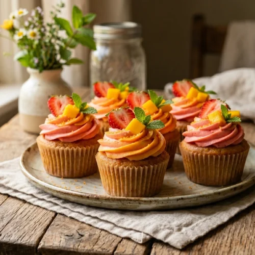 Mango Strawberry Sunset Cupcakes recipe