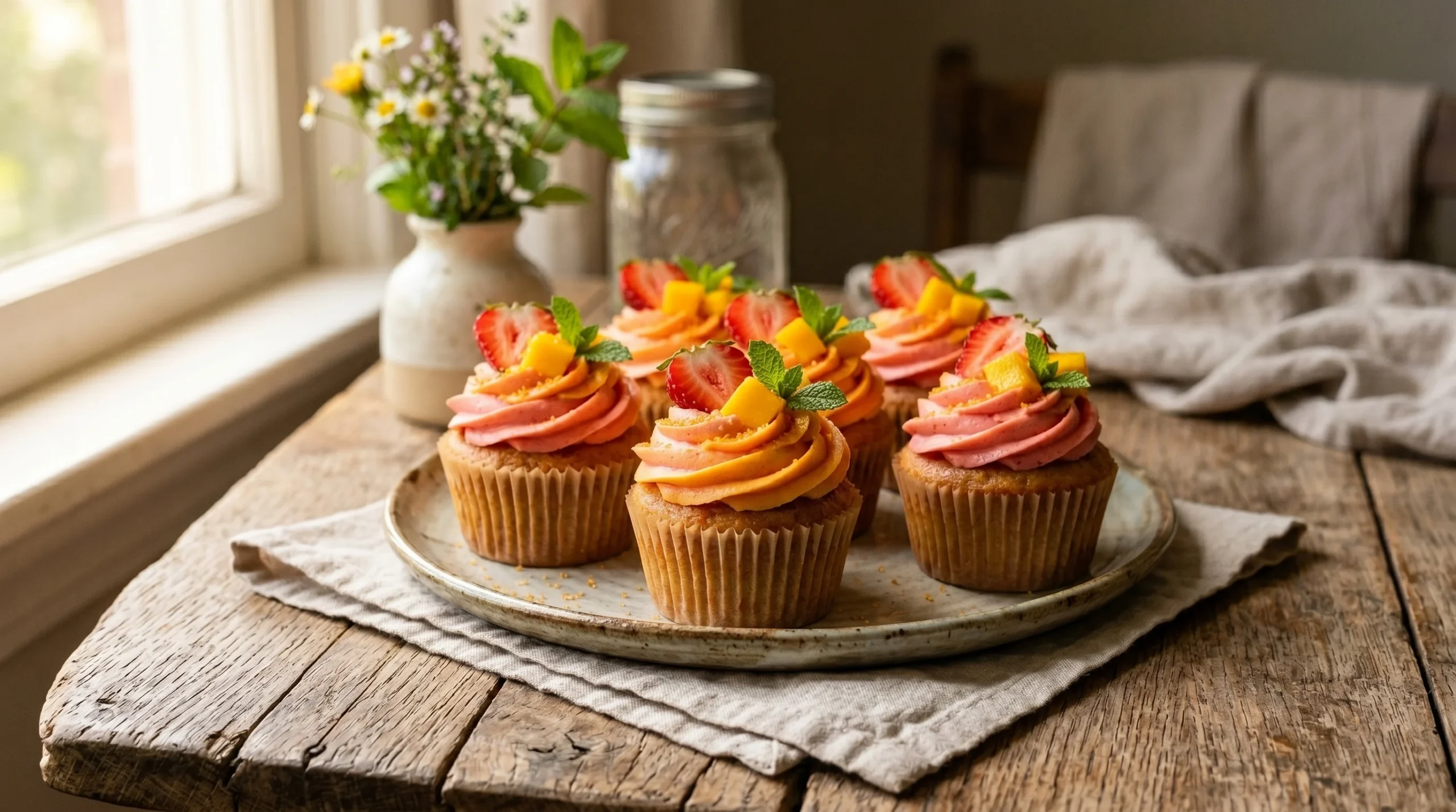 Mango Strawberry Sunset Cupcakes recipe