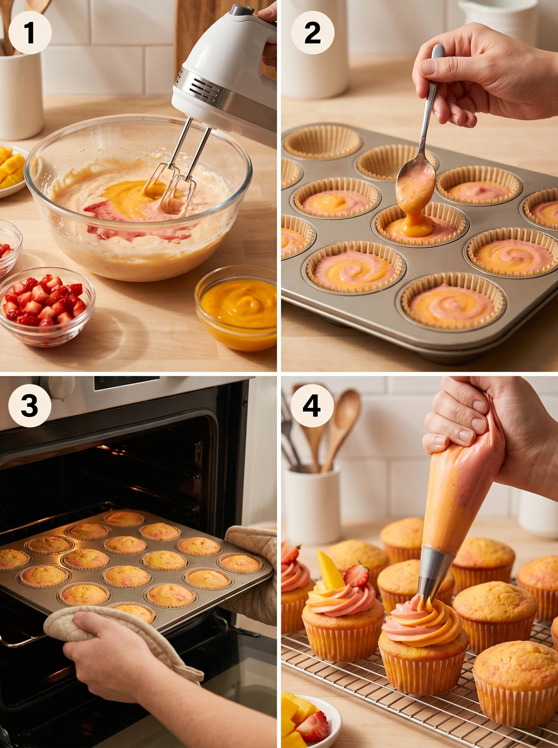 Mango Strawberry Sunset Cupcakes step by step