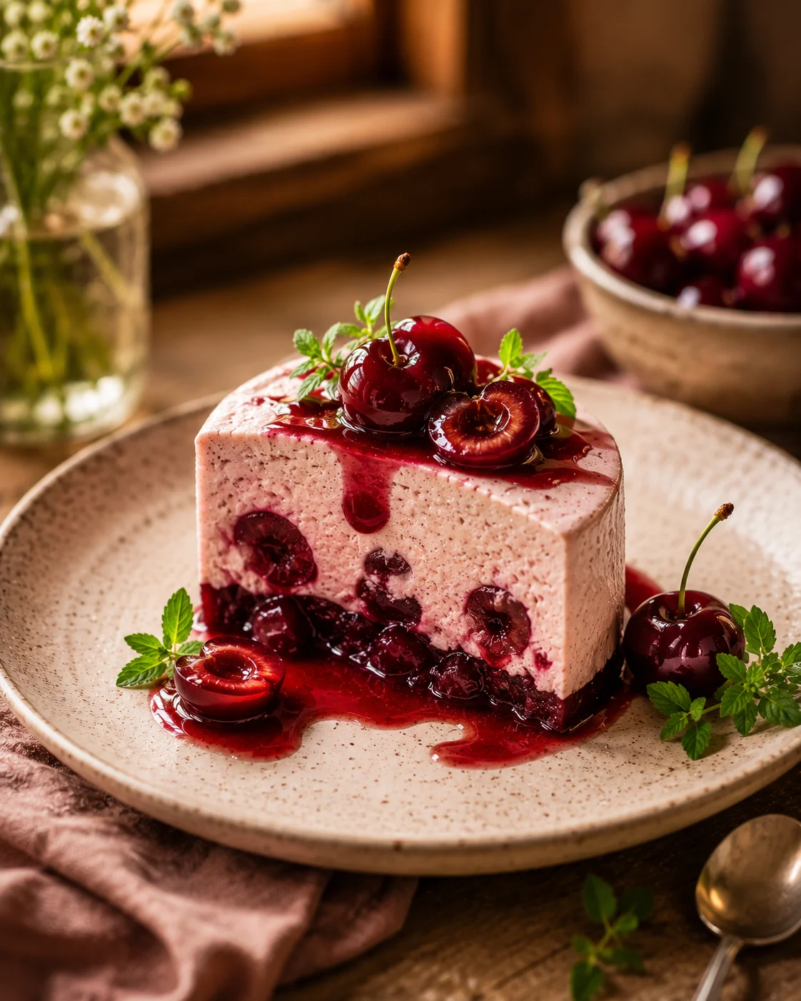 Mousse Cerise Vanille served