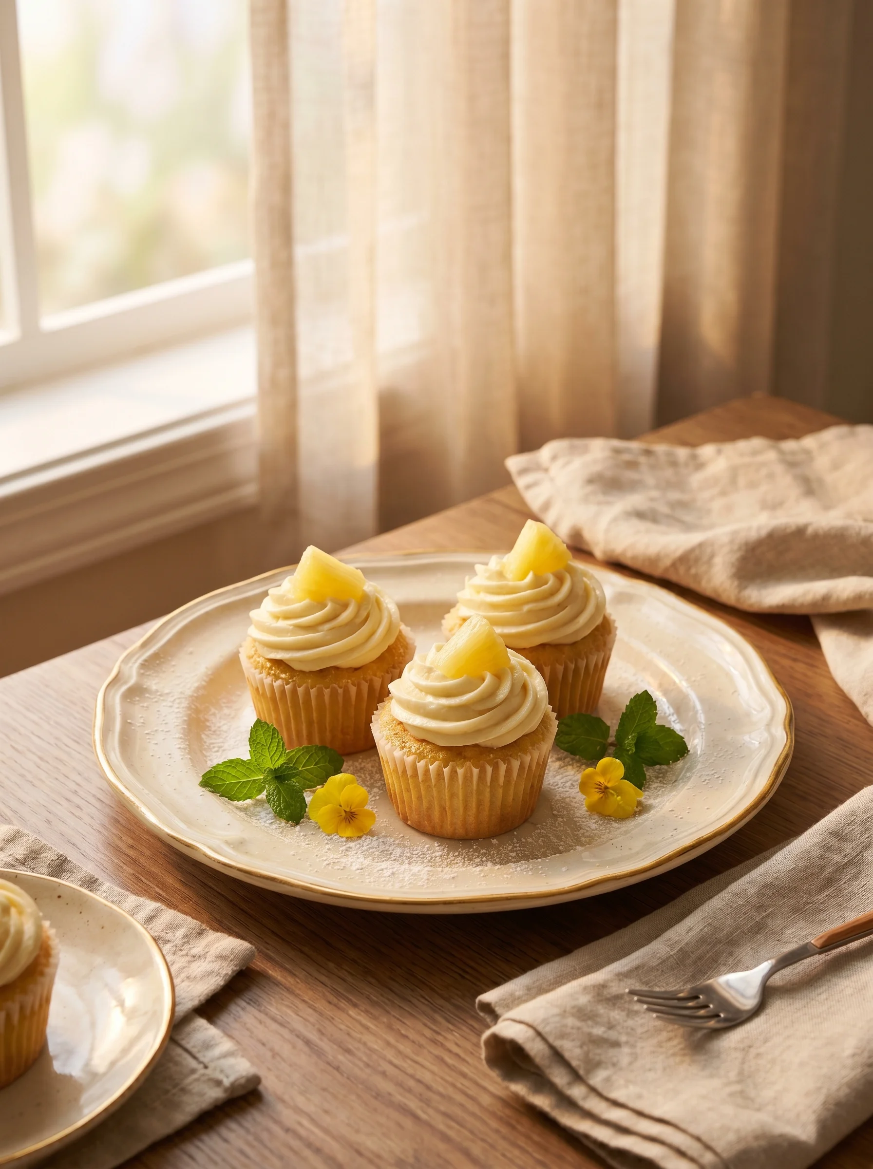 Pineapple Cream Cheese Cupcakes served