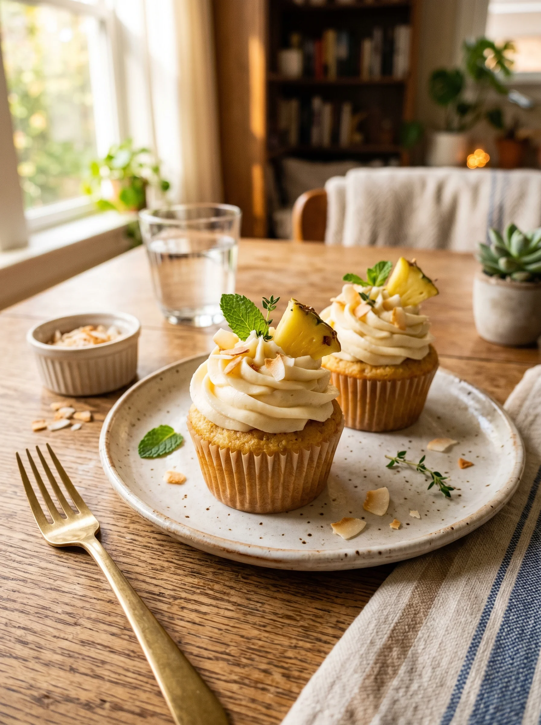 Pineapple cupcakes with coconut butter served