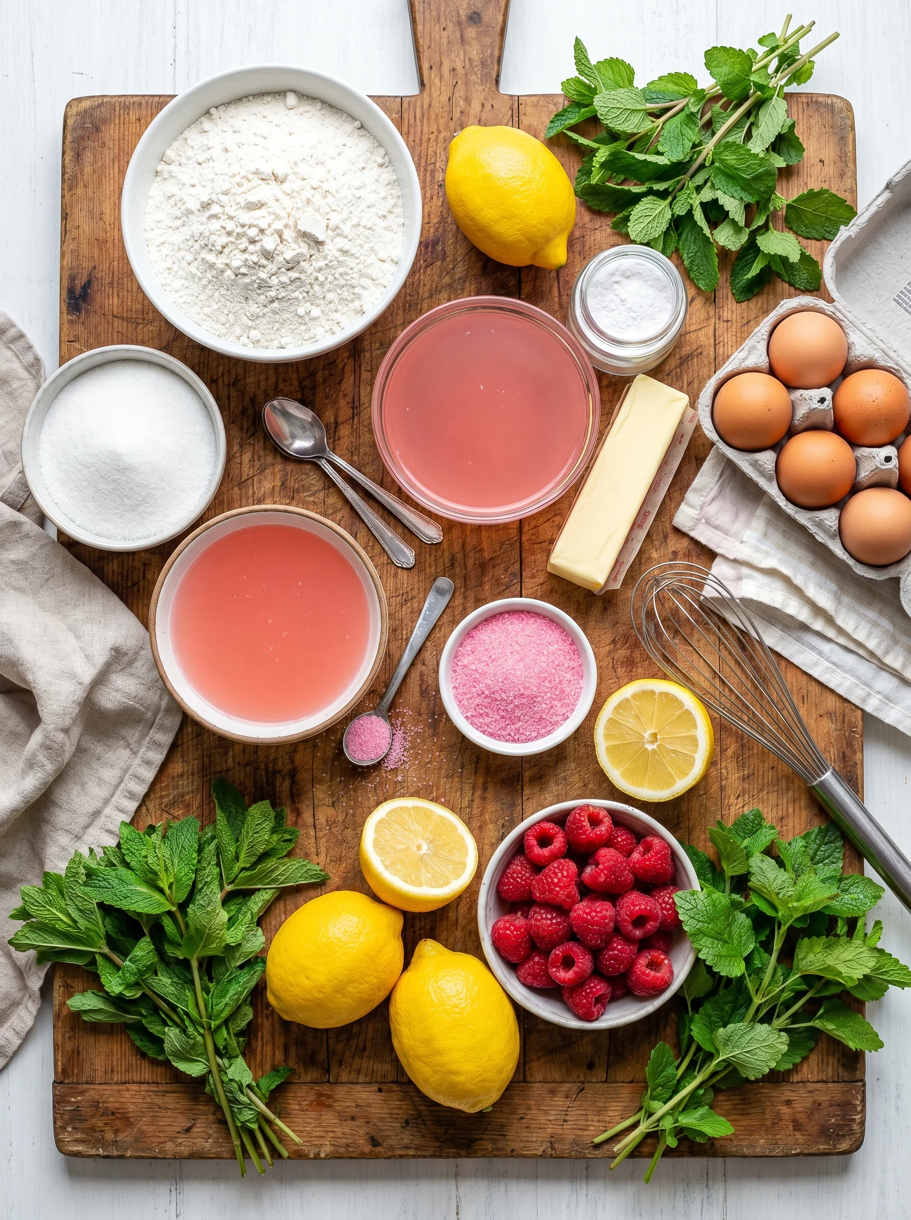 Pink Lemonade Cupcakes ingredients laid out on a marble countertop