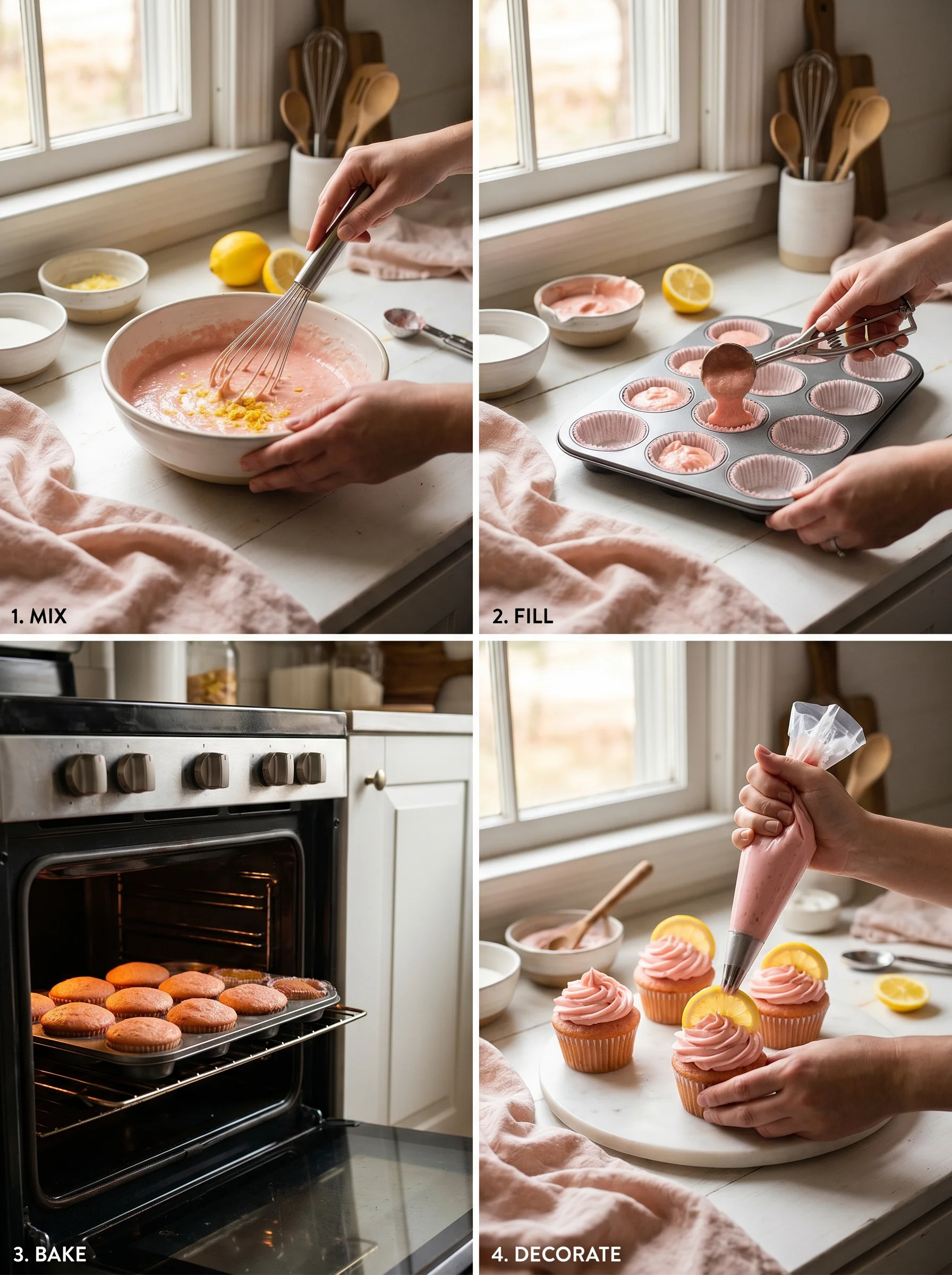 Pink Lemonade Cupcakes step by step baking process