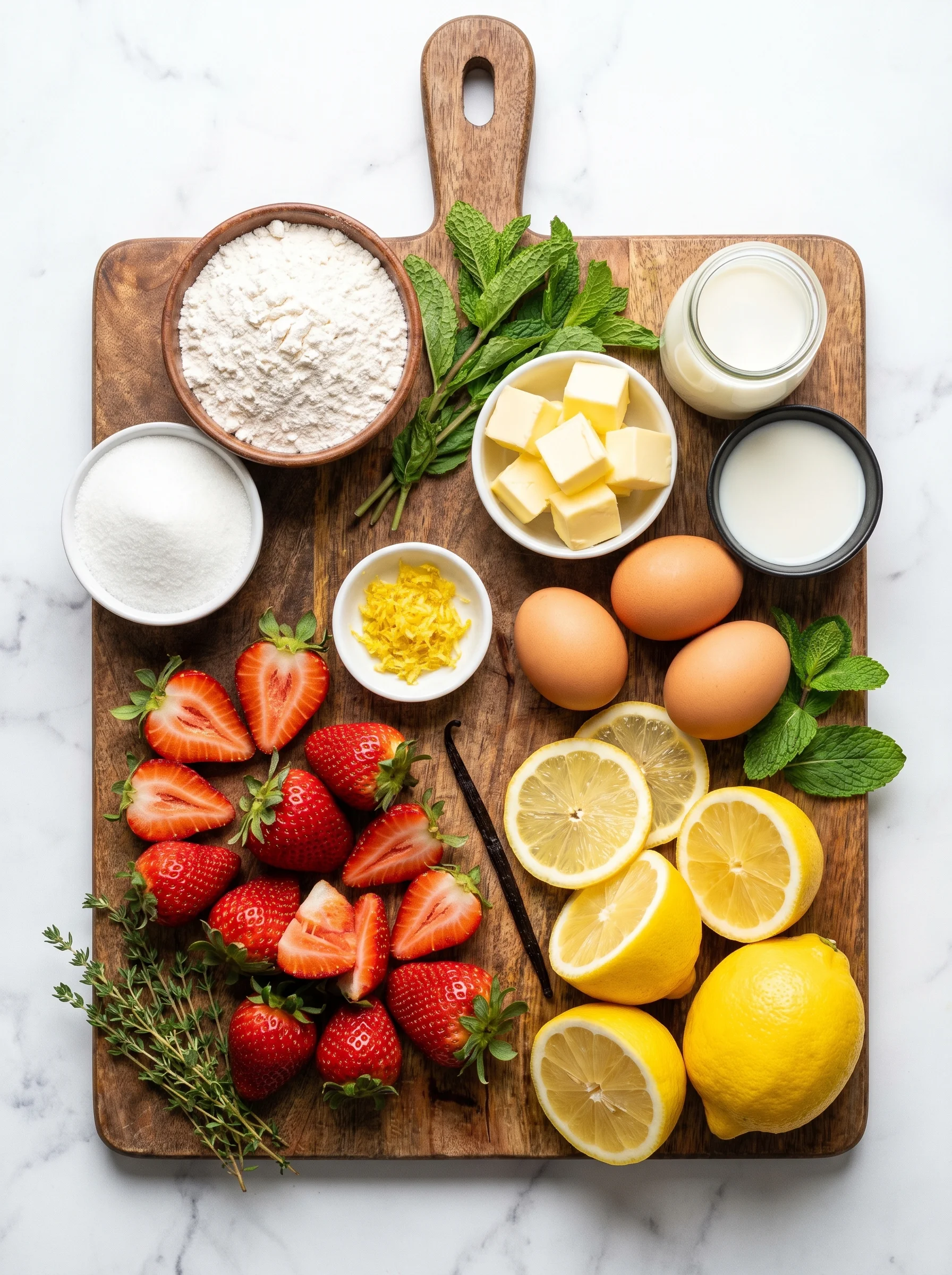 Strawberry Lemonade Cupcakes ingredients laid out on a kitchen counter
