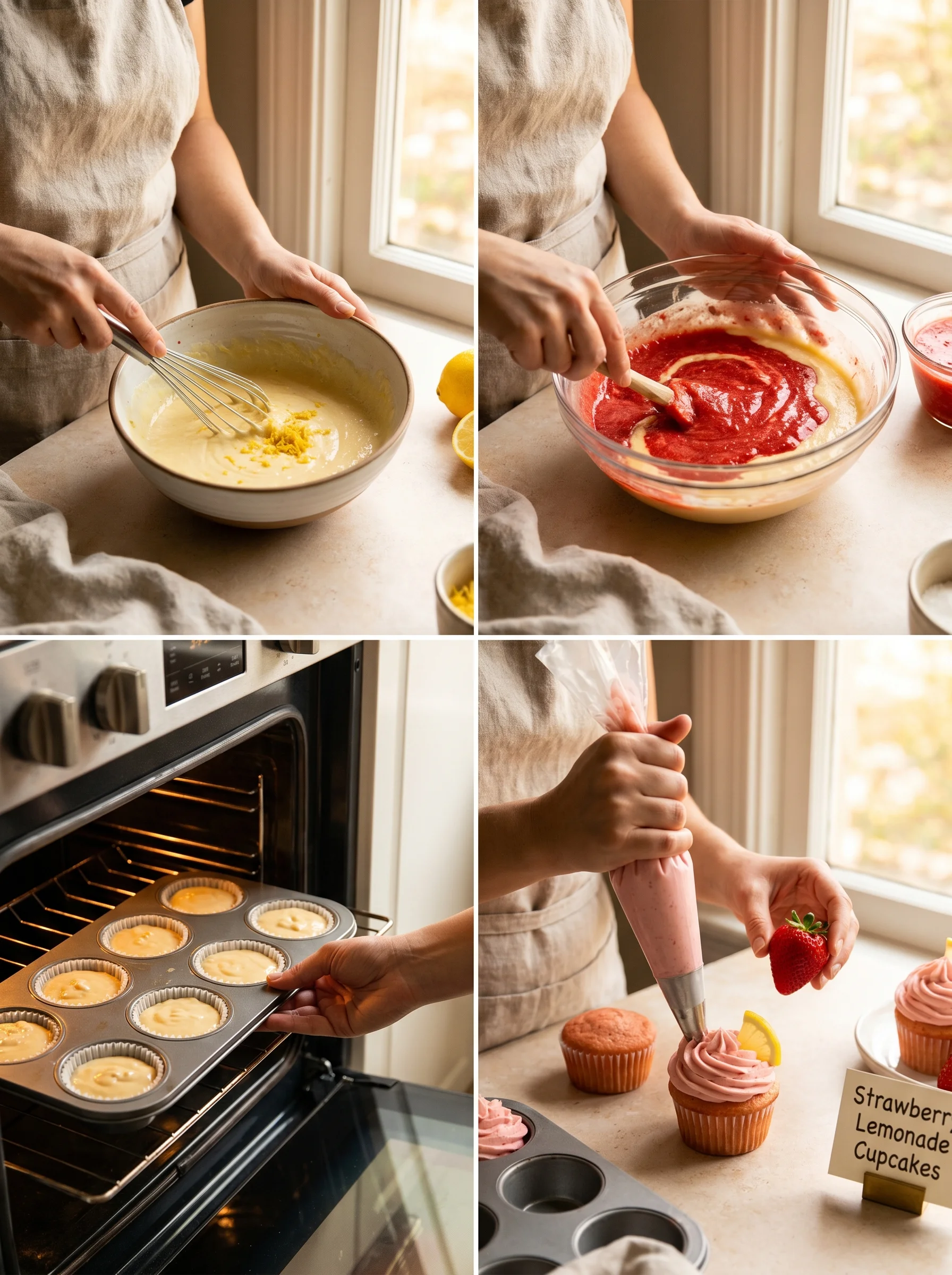 Strawberry Lemonade Cupcakes step by step baking process
