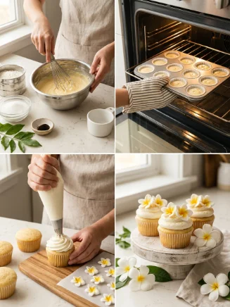 White Plumeria Cupcakes step by step piping technique