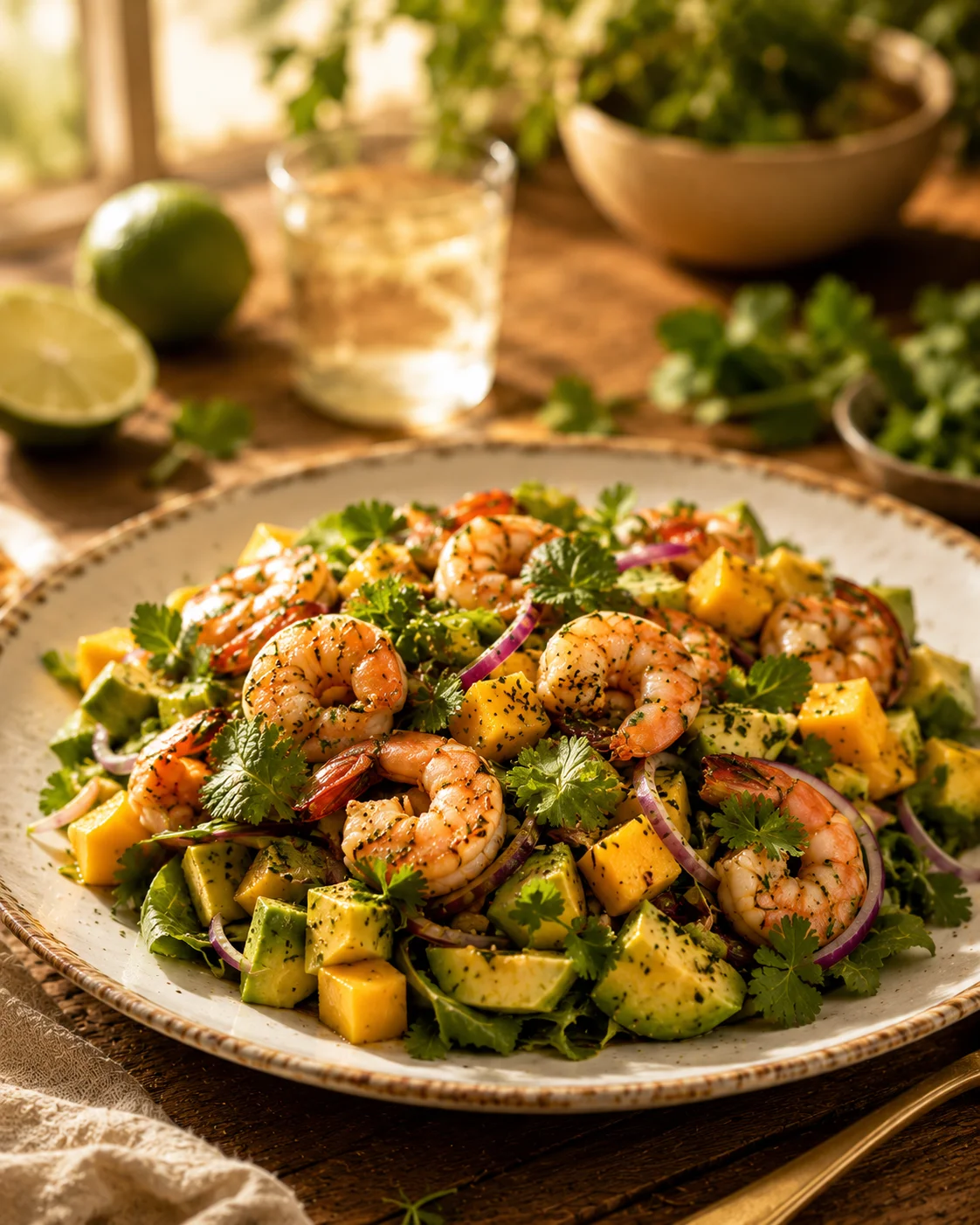 Salade Avocat Crevettes & Mangue served