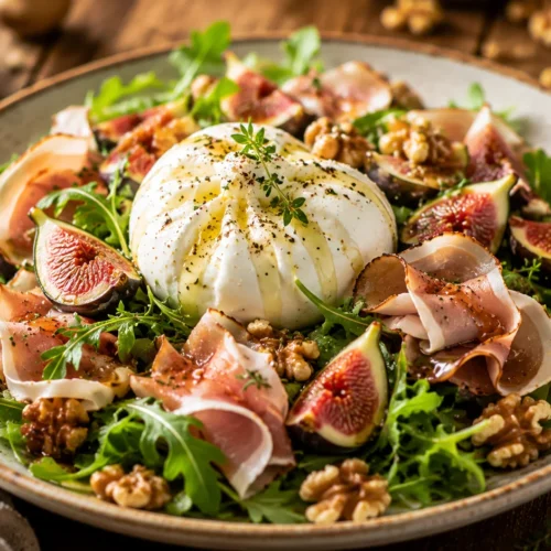 Salade Burrata Figues Jambon de Dinde Fumé & Noix recipe