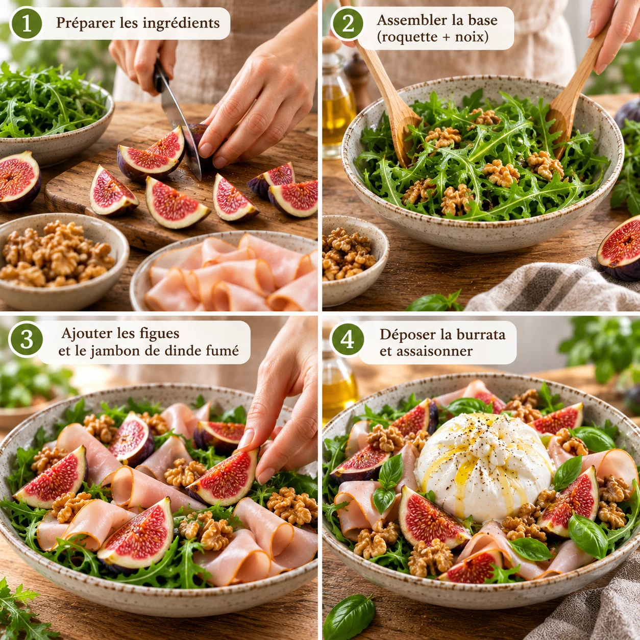 Salade Burrata Figues Jambon de Dinde Fumé & Noix step by step
