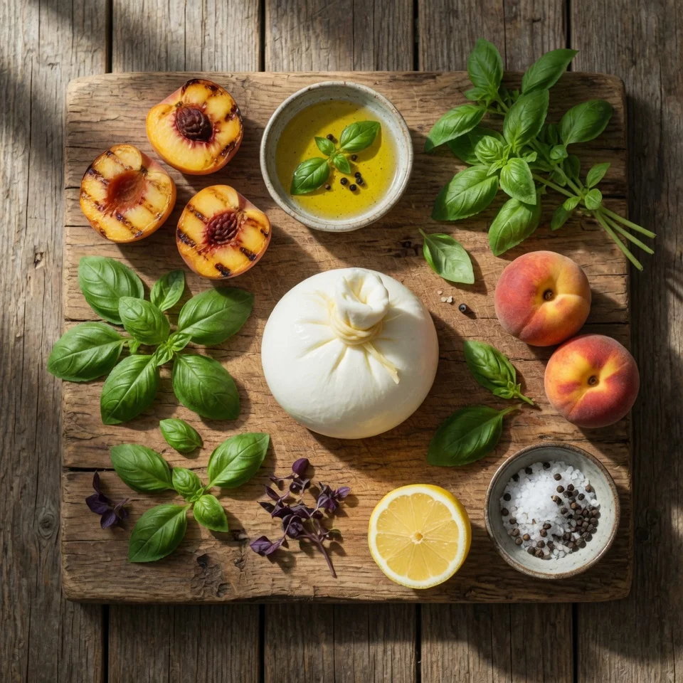 Salade Burrata P&ecirc;ches Grill&eacute;es & Basilic ingredients