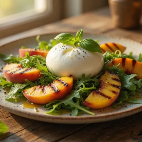 Salade Burrata P&ecirc;ches Grill&eacute;es & Basilic recipe