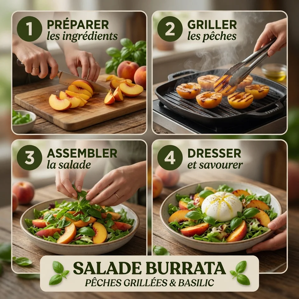 Salade Burrata P&ecirc;ches Grill&eacute;es & Basilic step by step