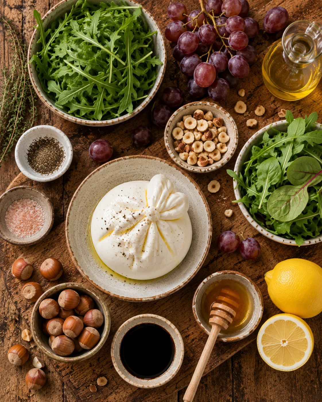 Salade Burrata Raisins R&ocirc;tis & Noisettes ingredients