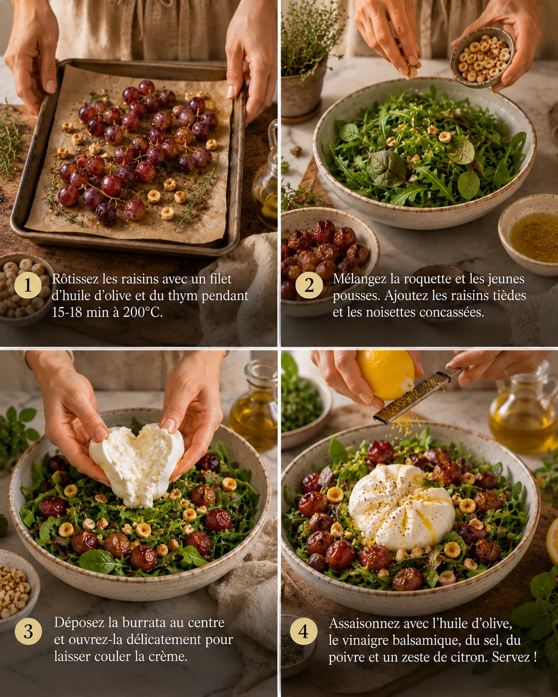 Salade Burrata Raisins R&ocirc;tis & Noisettes step by step