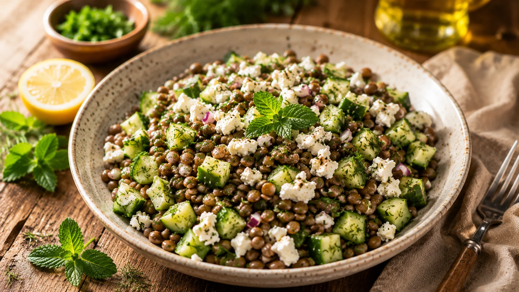 Salade Lentilles Concombre & Feta recipe