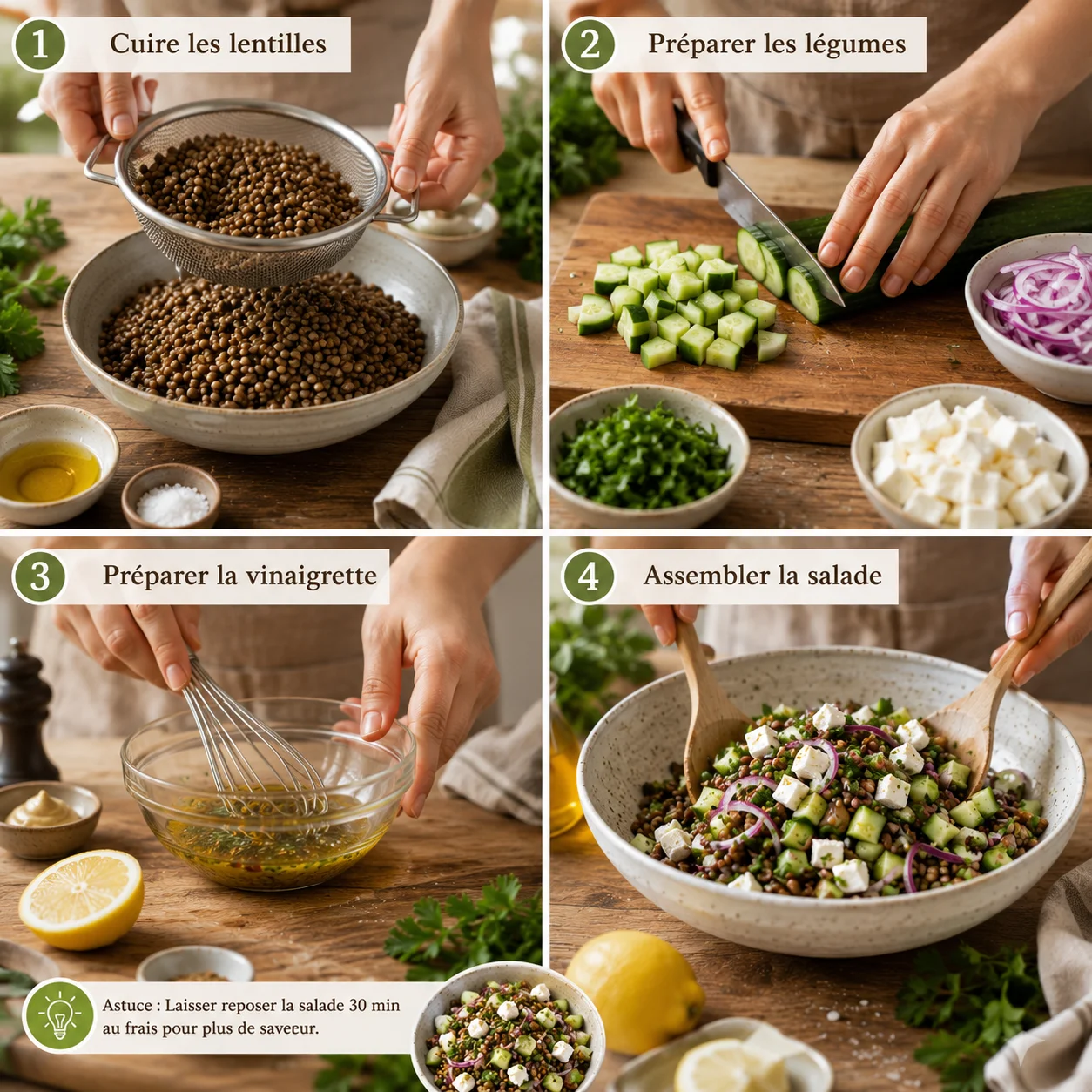 Salade Lentilles Concombre & Feta step by step