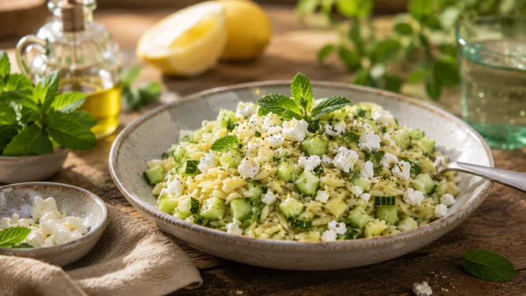 Salade Orzo Concombre Feta & Menthe recipe