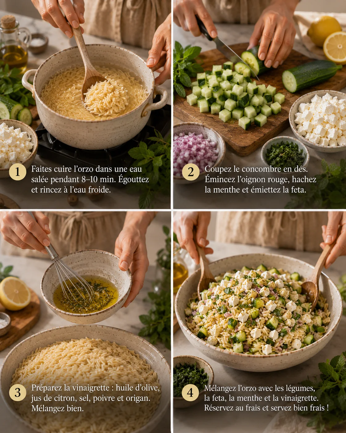 Salade Orzo Concombre Feta & Menthe step by step