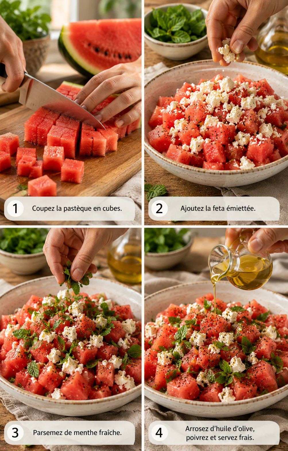 watermelon feta mint salad step by step