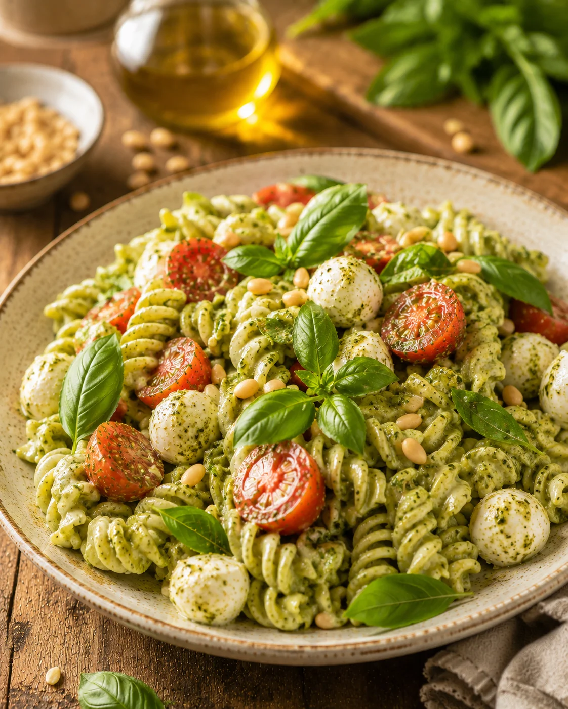 🥗 Salade P&acirc;tes Cr&eacute;meuses au Pesto served