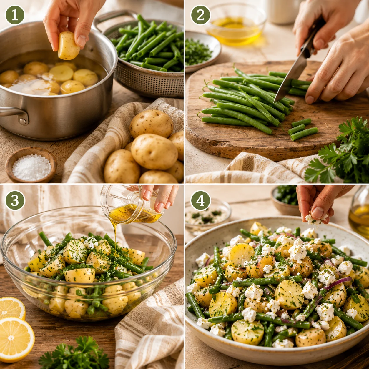 Salade Pommes de Terre Haricots Verts & Feta step by step