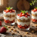 Verrines Fraises Yaourt Grec & Granola recipe