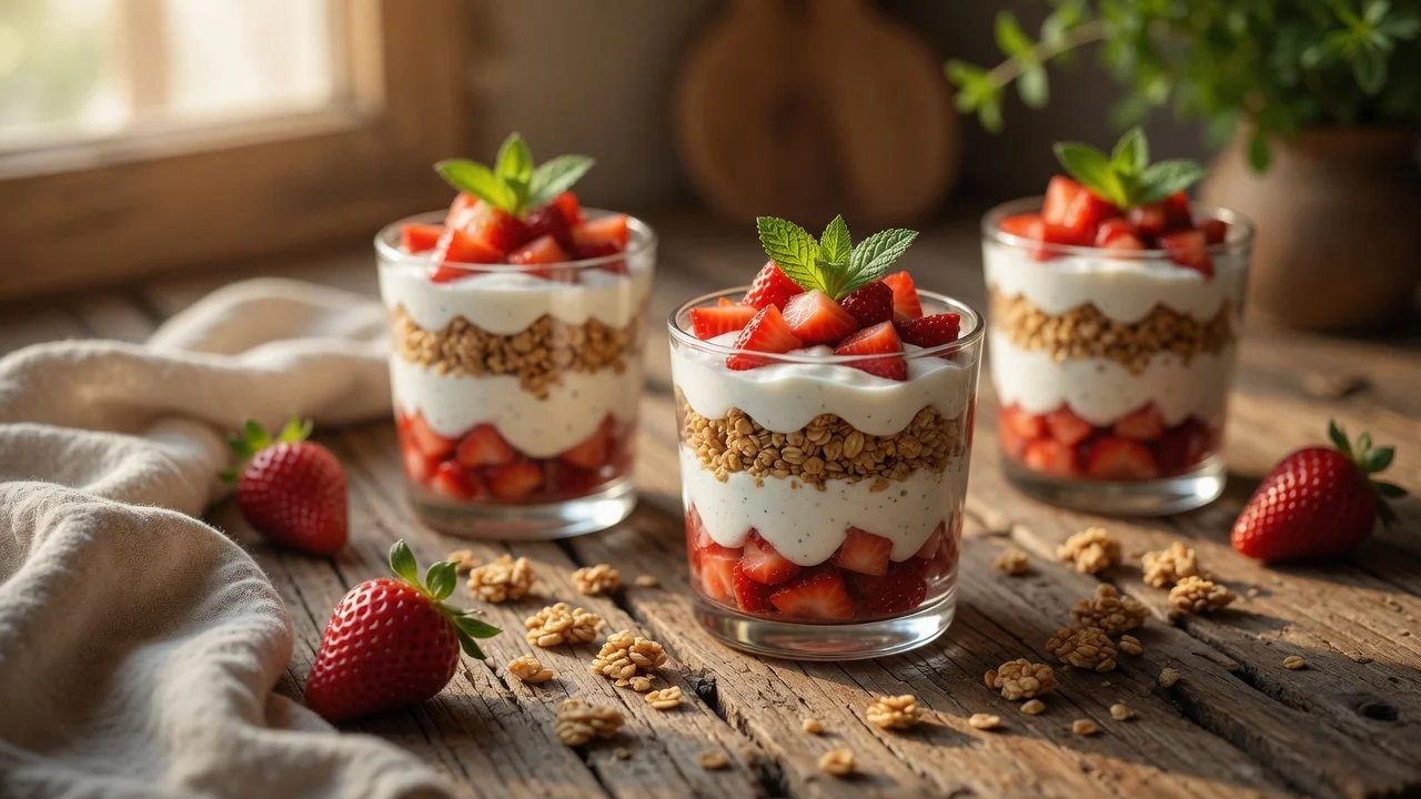 Verrines Fraises Yaourt Grec & Granola recipe